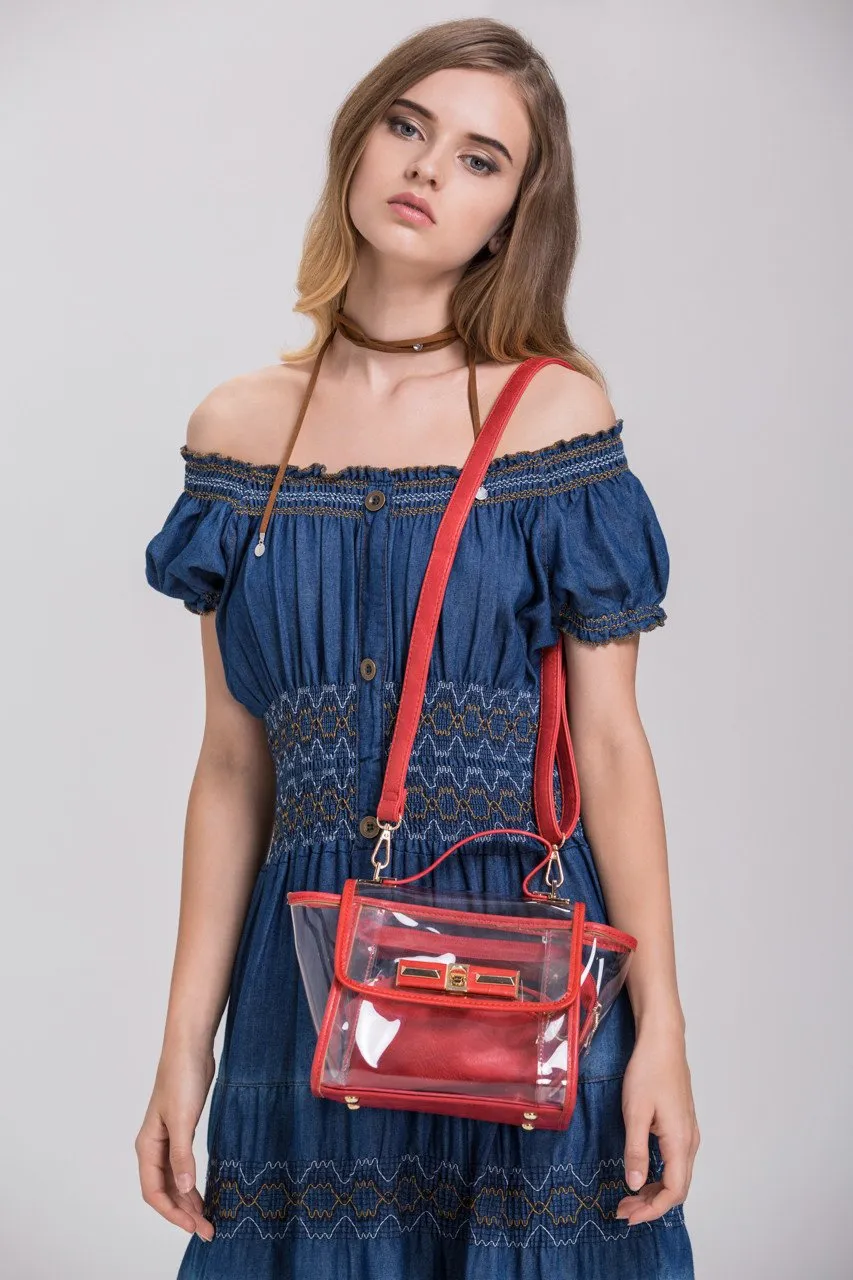 Red Trim Transparent Handbag