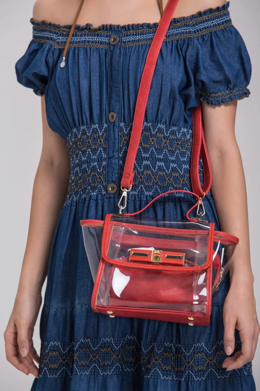 Red Trim Transparent Handbag