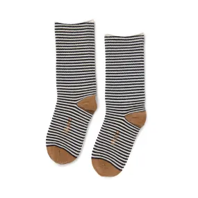 Rose - Roll Top Organic Cotton Crew Socks - Black