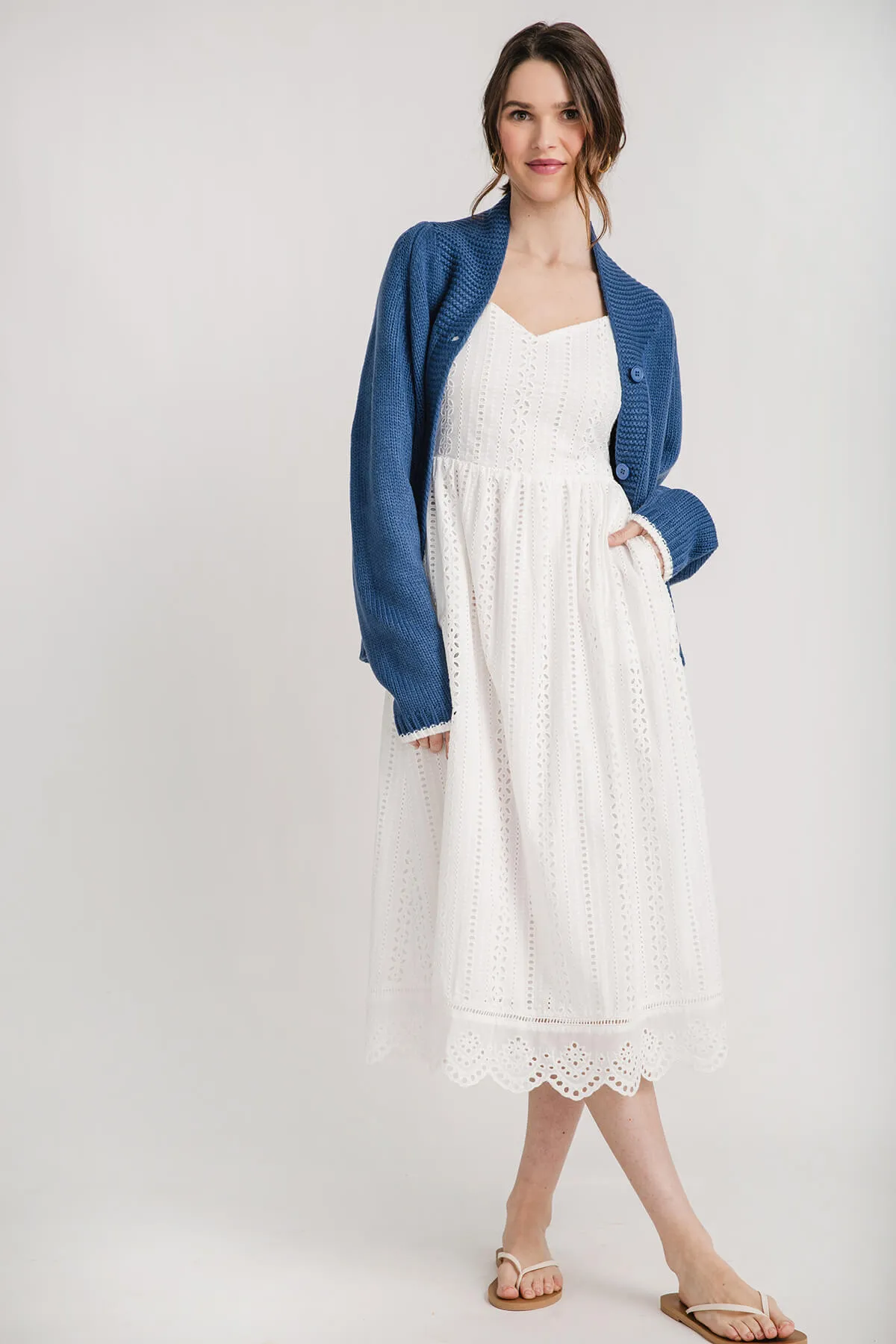 Skies Are Blue Eyelet Lace Smocked Back Dress