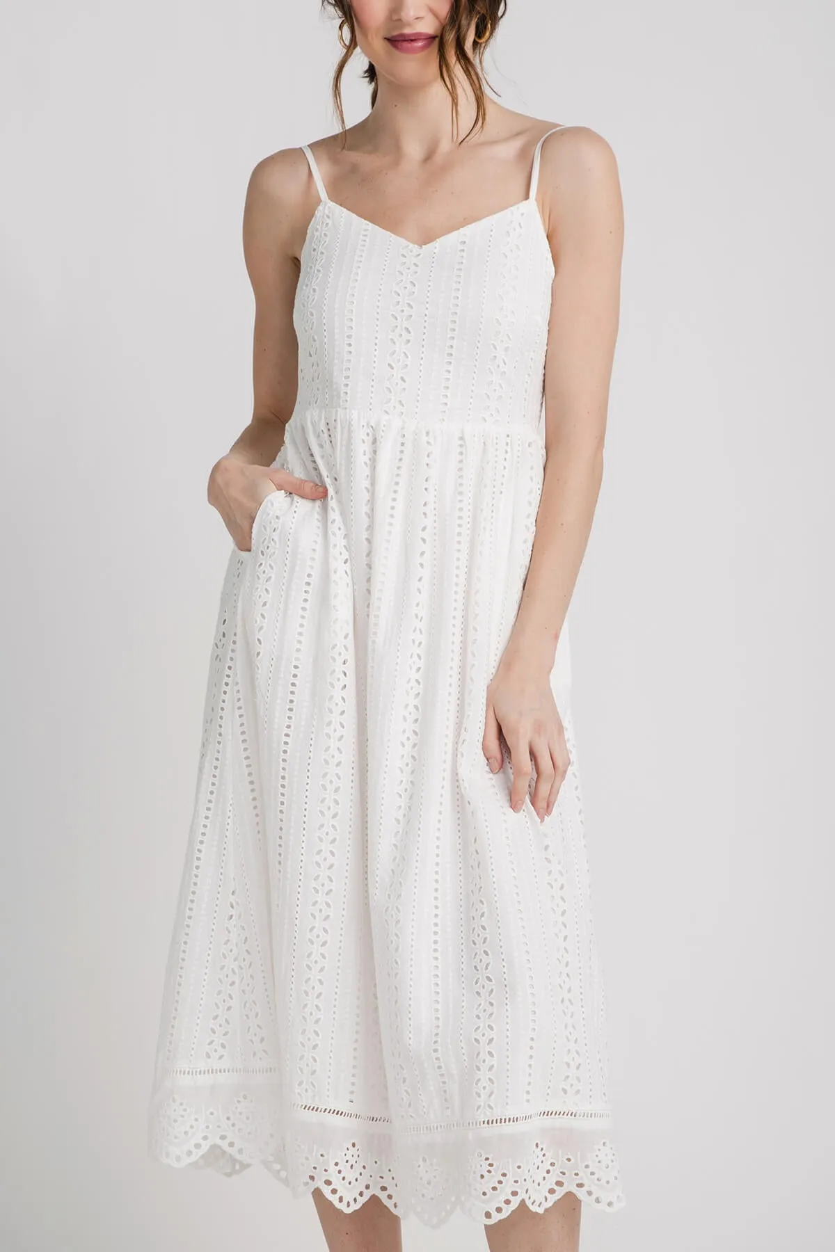 Skies Are Blue Eyelet Lace Smocked Back Dress