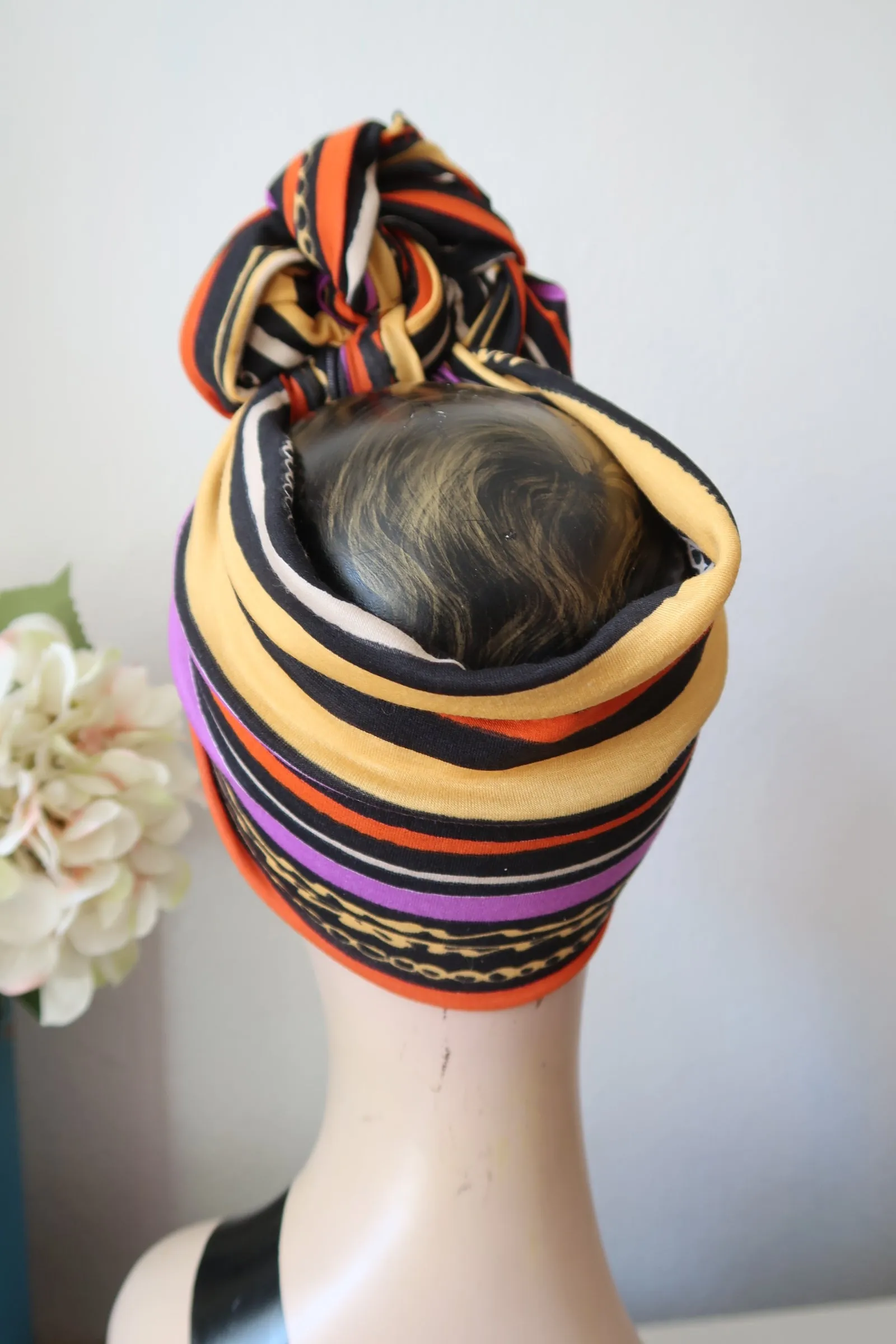 SLOUCHY KNOT Vintage Style Pre-tied Headband in Bright Stripes