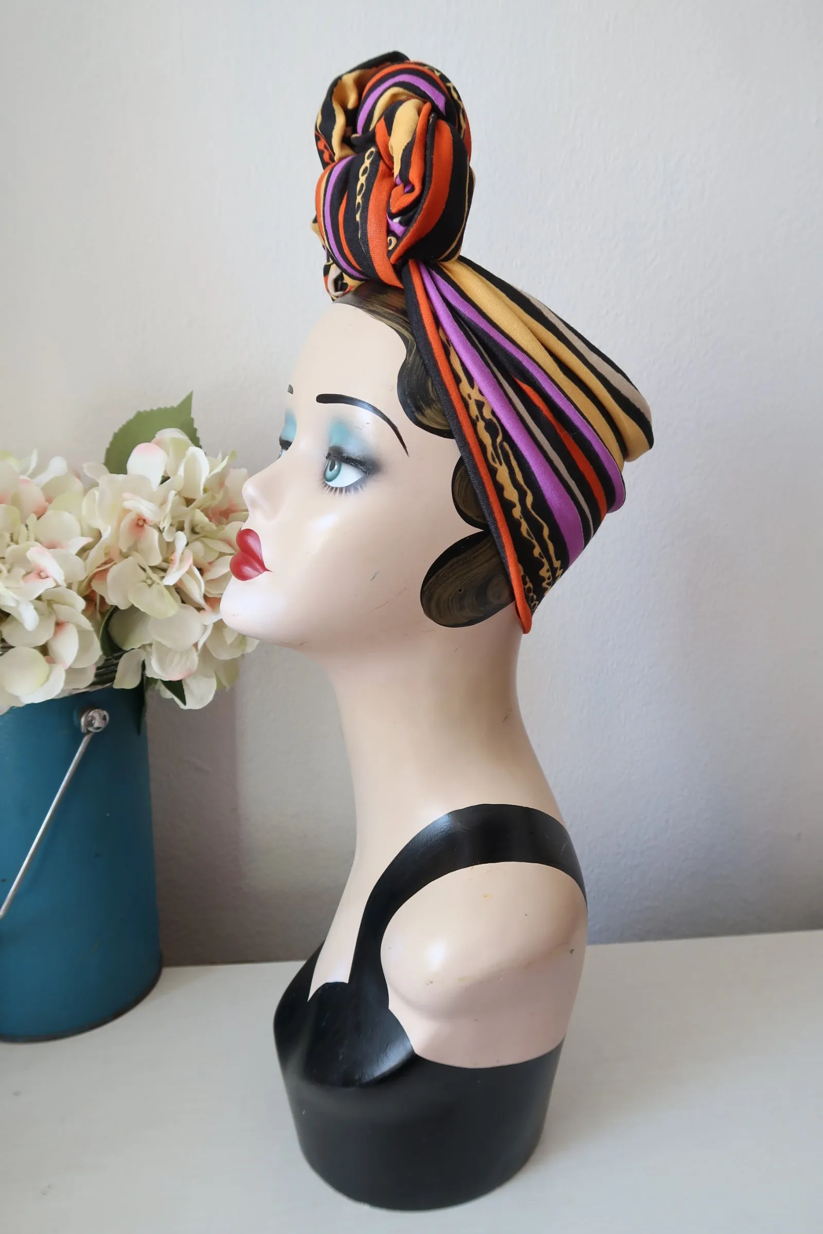 SLOUCHY KNOT Vintage Style Pre-tied Headband in Bright Stripes