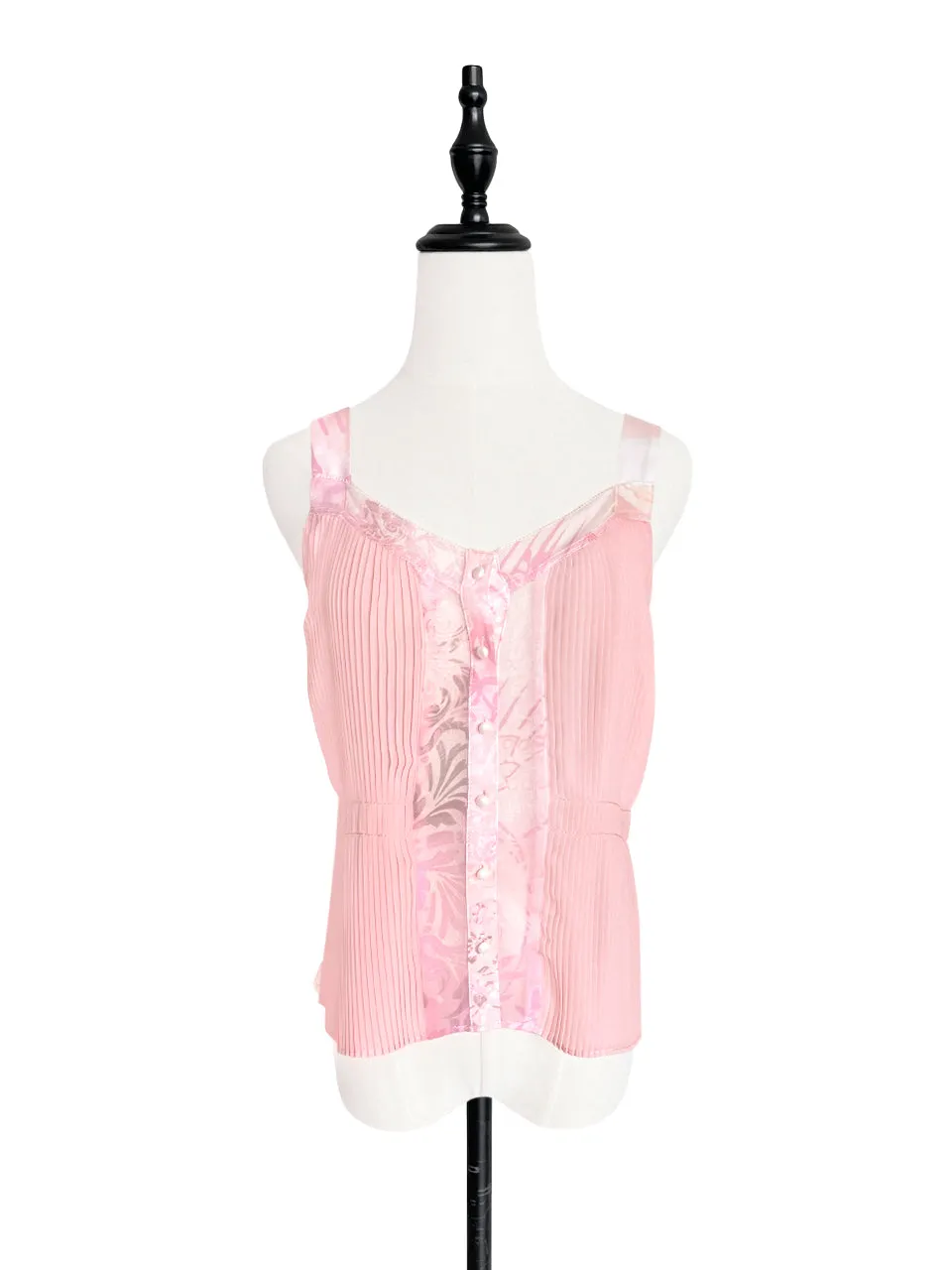 SPECIAL! Pink Pleated Front & Floral Back Silk Tank