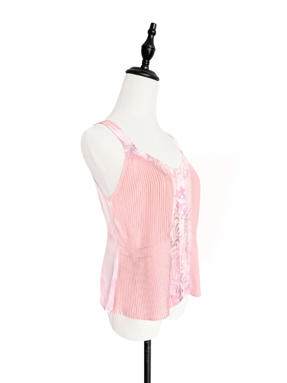 SPECIAL! Pink Pleated Front & Floral Back Silk Tank