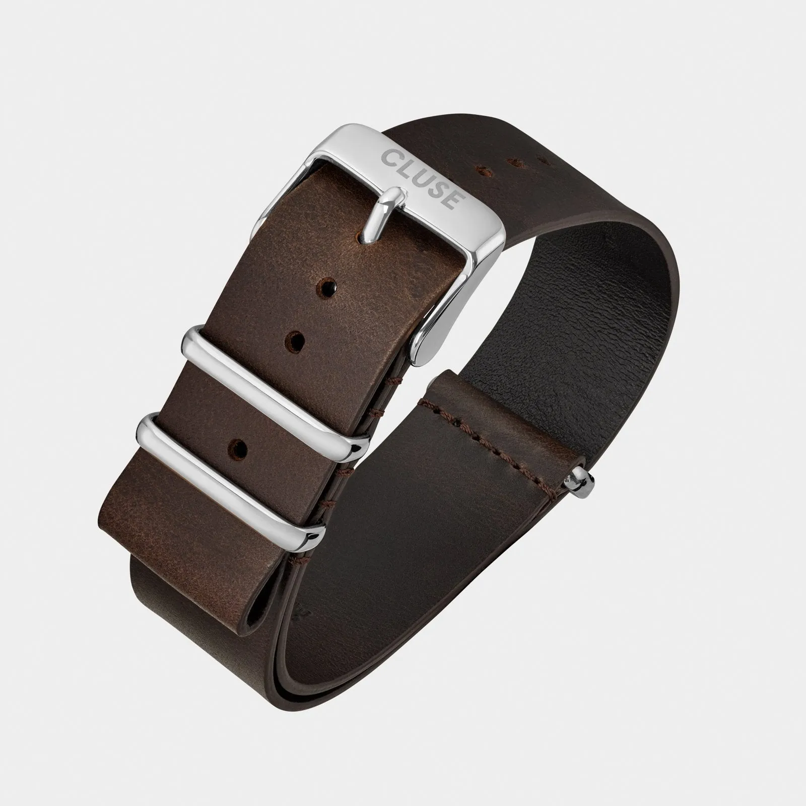 Strap 20 mm Nato Leather Brown, Silver Colour