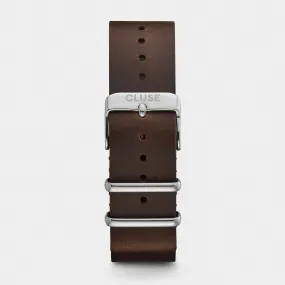 Strap 20 mm Nato Leather Brown, Silver Colour