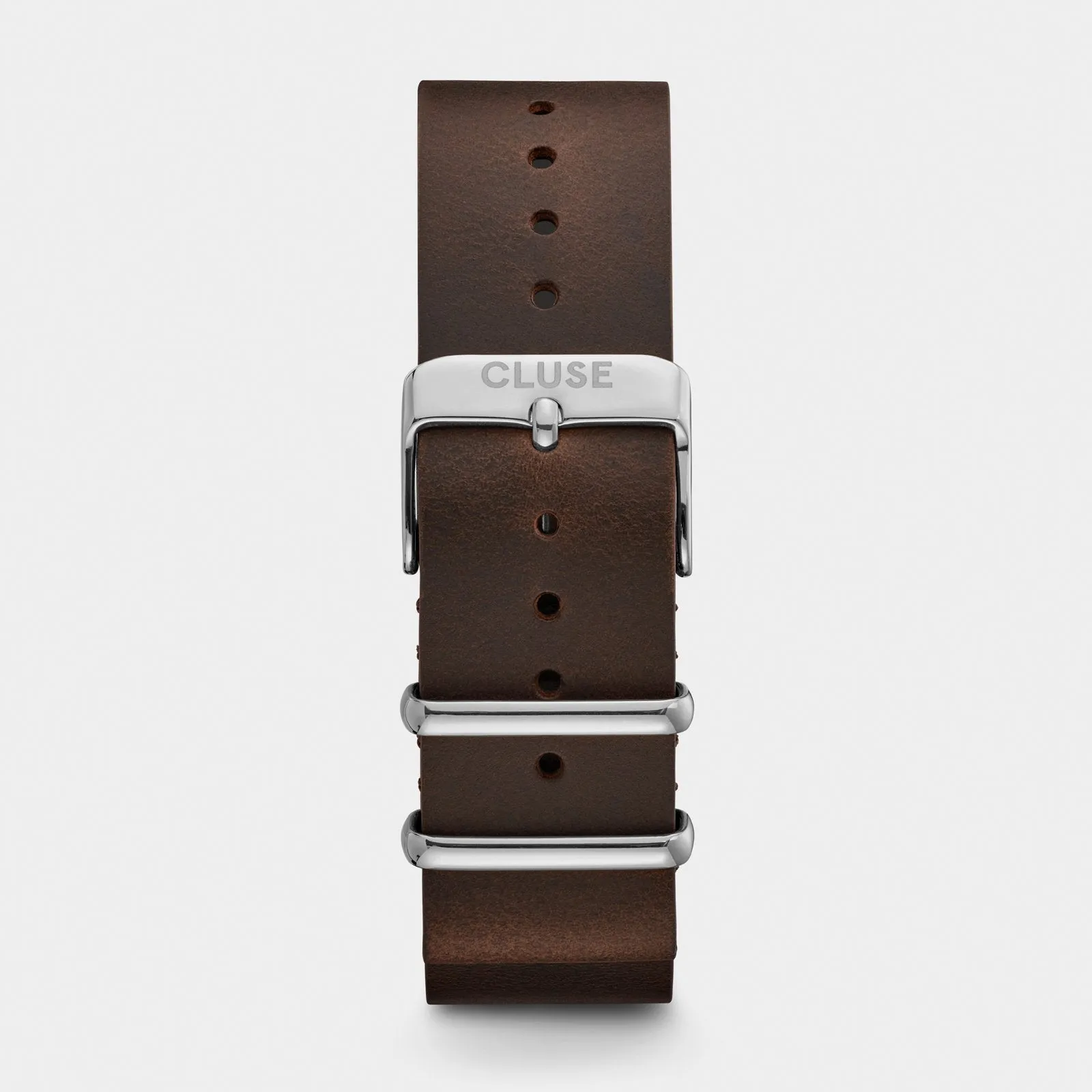 Strap 20 mm Nato Leather Brown, Silver Colour