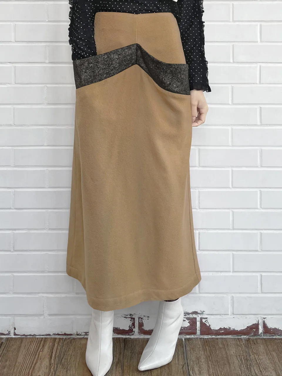 Surprise Sale! Camel Pocket Detail A-line Woollen Maxi Skirt