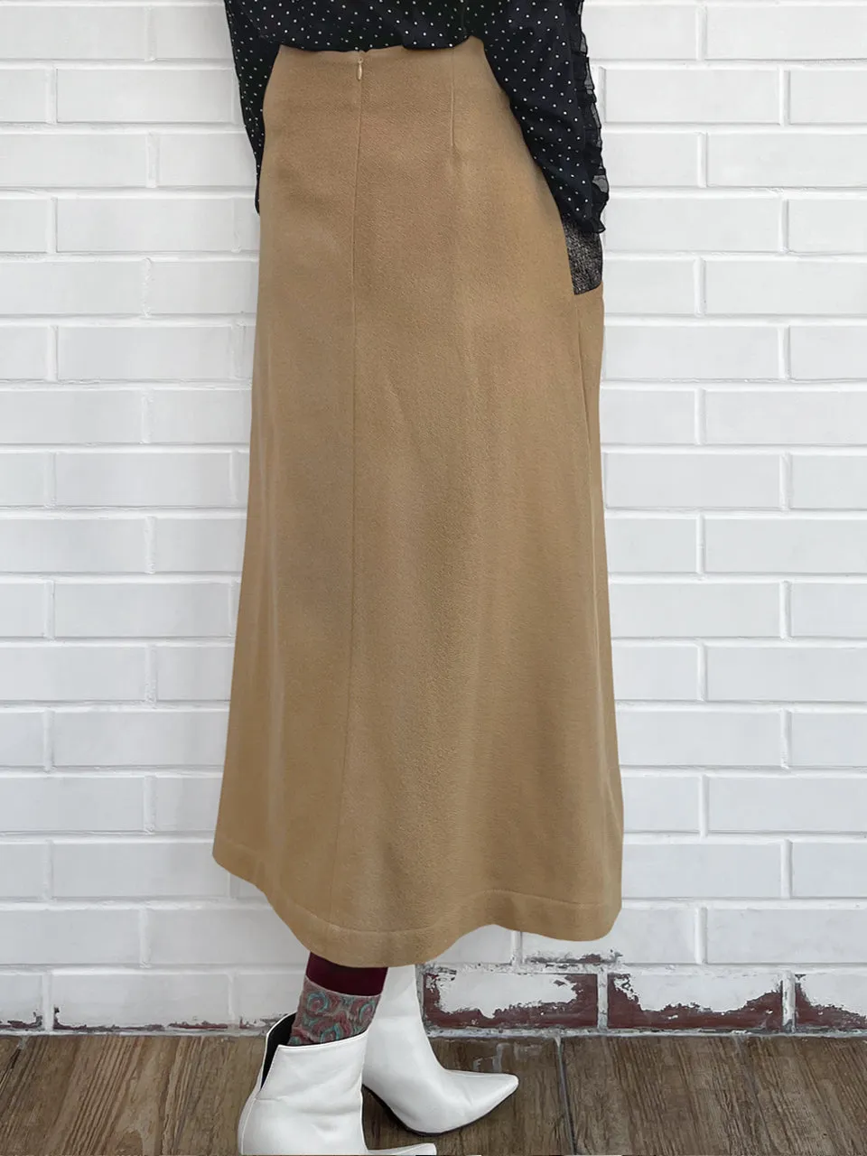 Surprise Sale! Camel Pocket Detail A-line Woollen Maxi Skirt