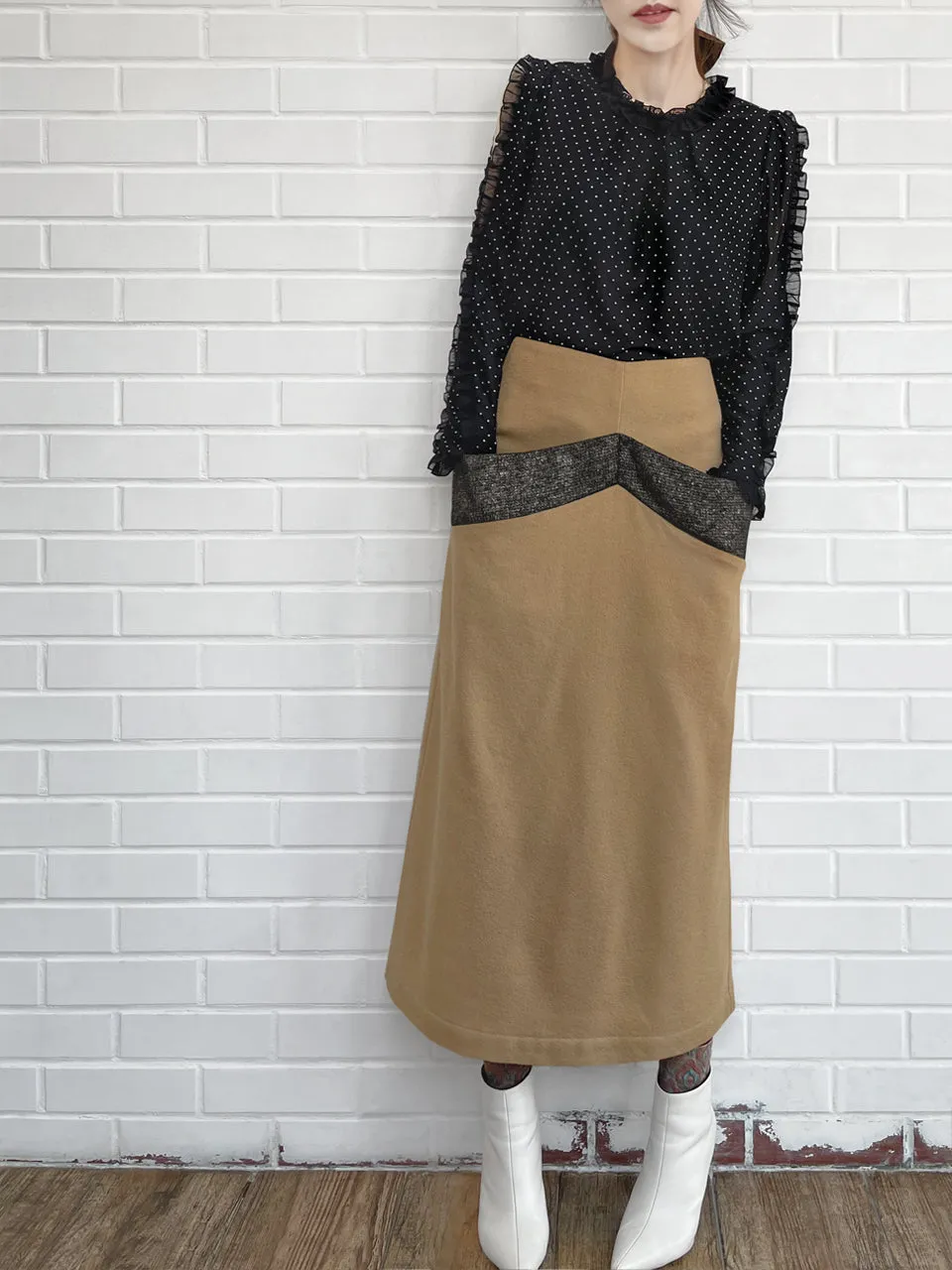 Surprise Sale! Camel Pocket Detail A-line Woollen Maxi Skirt