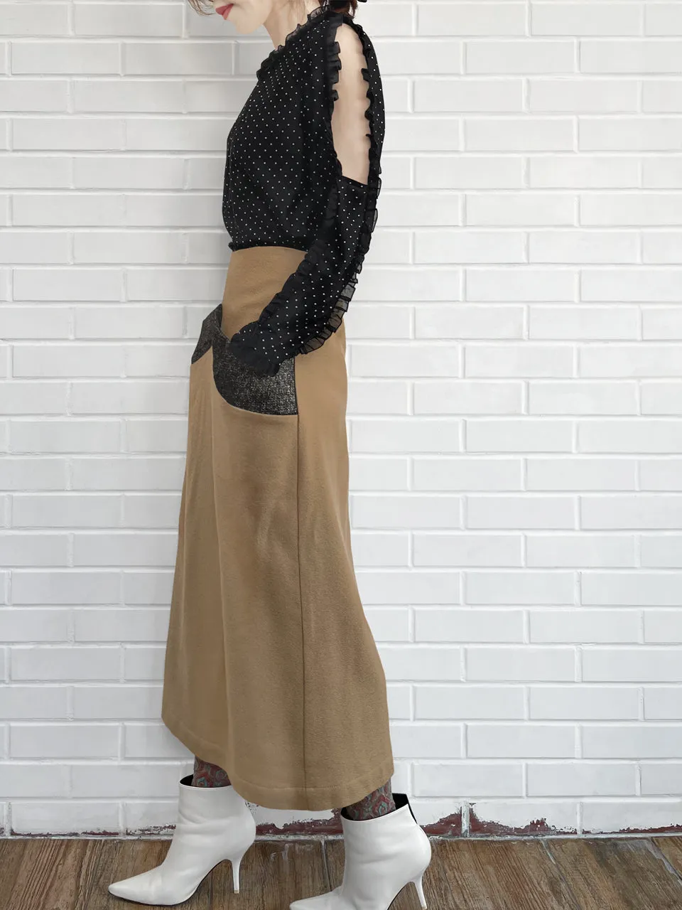 Surprise Sale! Camel Pocket Detail A-line Woollen Maxi Skirt