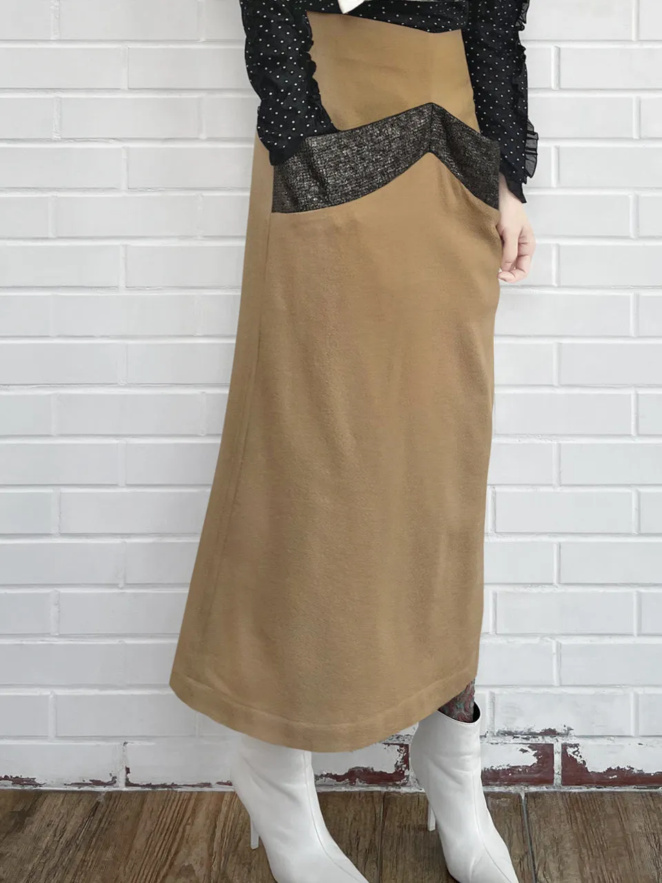 Surprise Sale! Camel Pocket Detail A-line Woollen Maxi Skirt