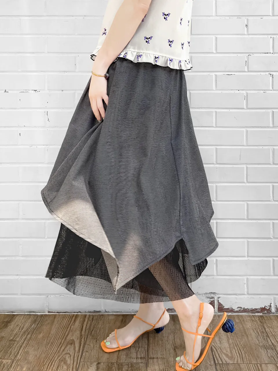 Surprise Sale! Micro Gingham Handkerchief Hem Flowing Overlay Mesh Culottes