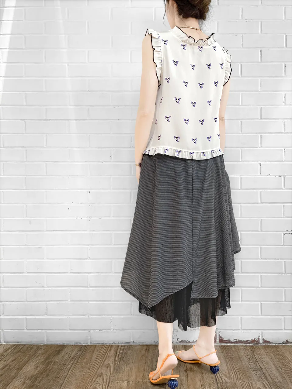 Surprise Sale! Micro Gingham Handkerchief Hem Flowing Overlay Mesh Culottes