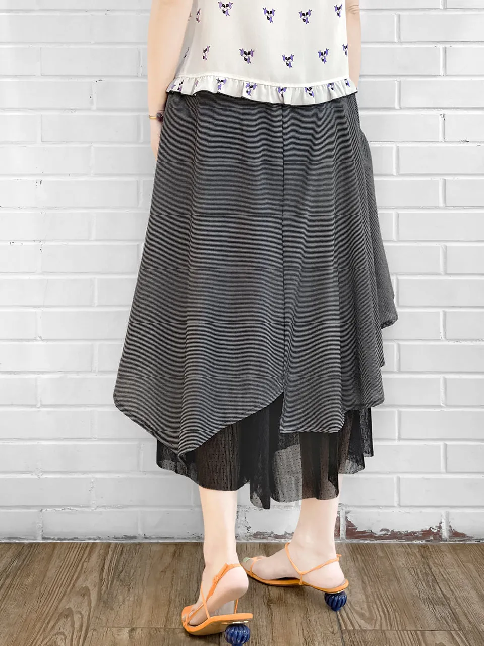 Surprise Sale! Micro Gingham Handkerchief Hem Flowing Overlay Mesh Culottes