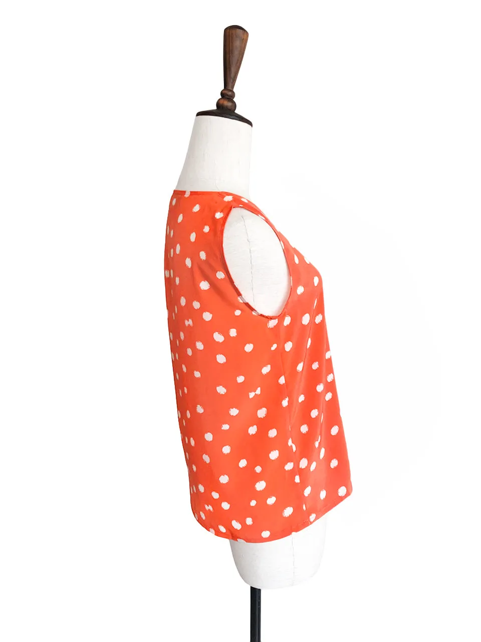 Surprise Sale! Orange Inkspot Dots Ruffle Trim Scoop Neck Silk Tank