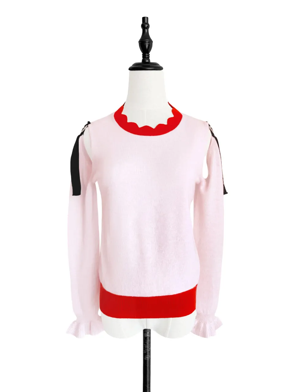 Surprise Sale! Pinky Colourblock Scallop Collar Cold-Shoulder Cashmere Blend Sweater