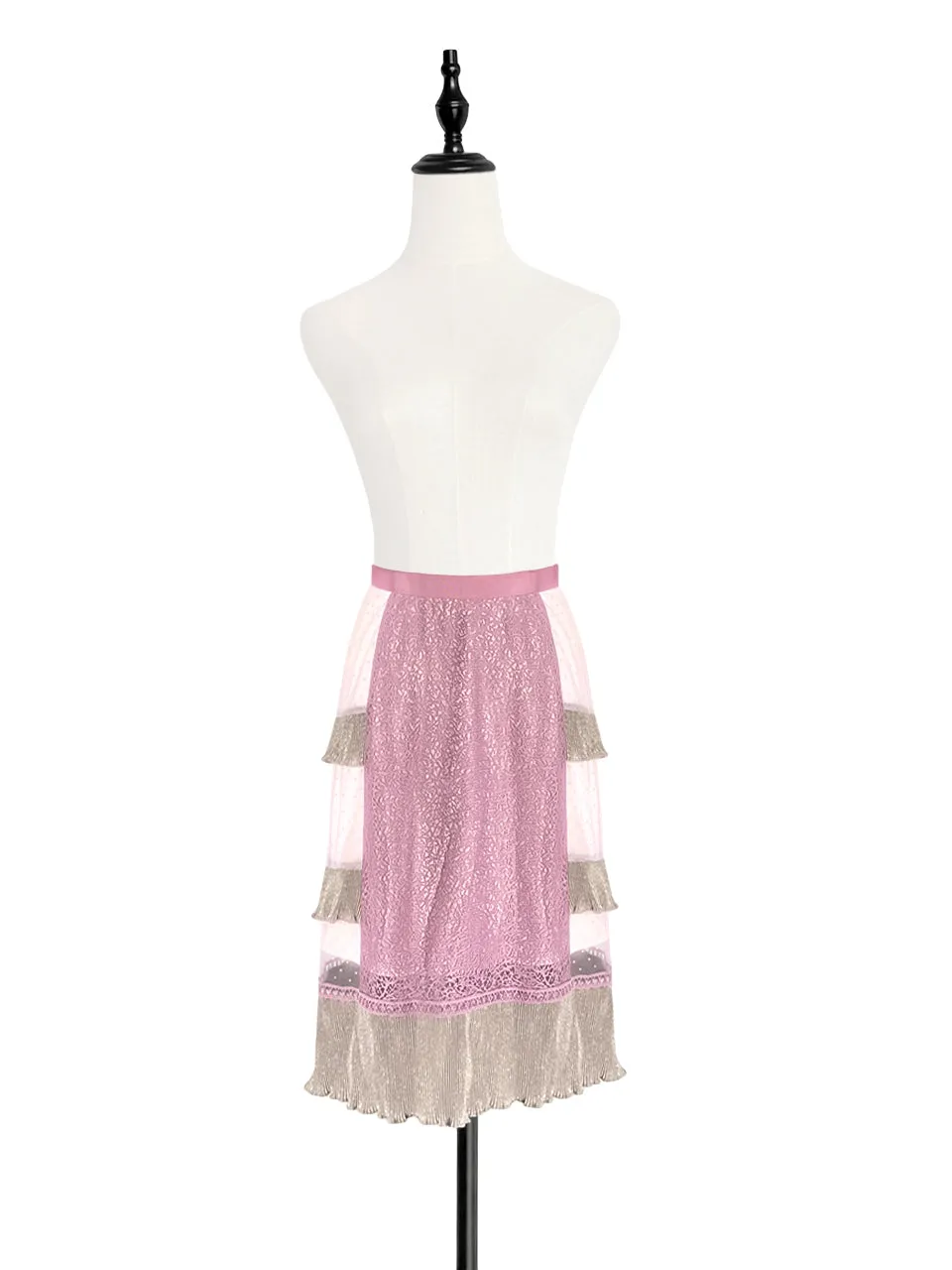 Surprise Sale! Pinky Sparkle Tiered Ruffle Dotty Trim Lace Skirt