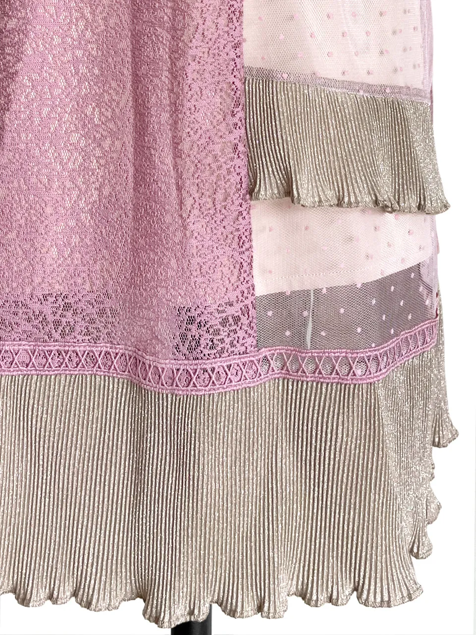 Surprise Sale! Pinky Sparkle Tiered Ruffle Dotty Trim Lace Skirt