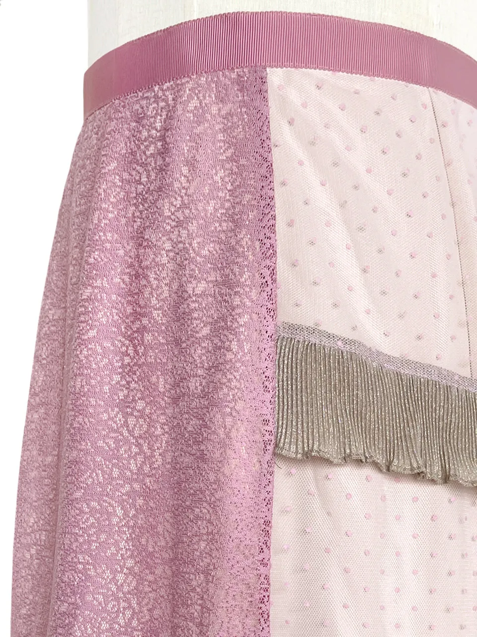 Surprise Sale! Pinky Sparkle Tiered Ruffle Dotty Trim Lace Skirt