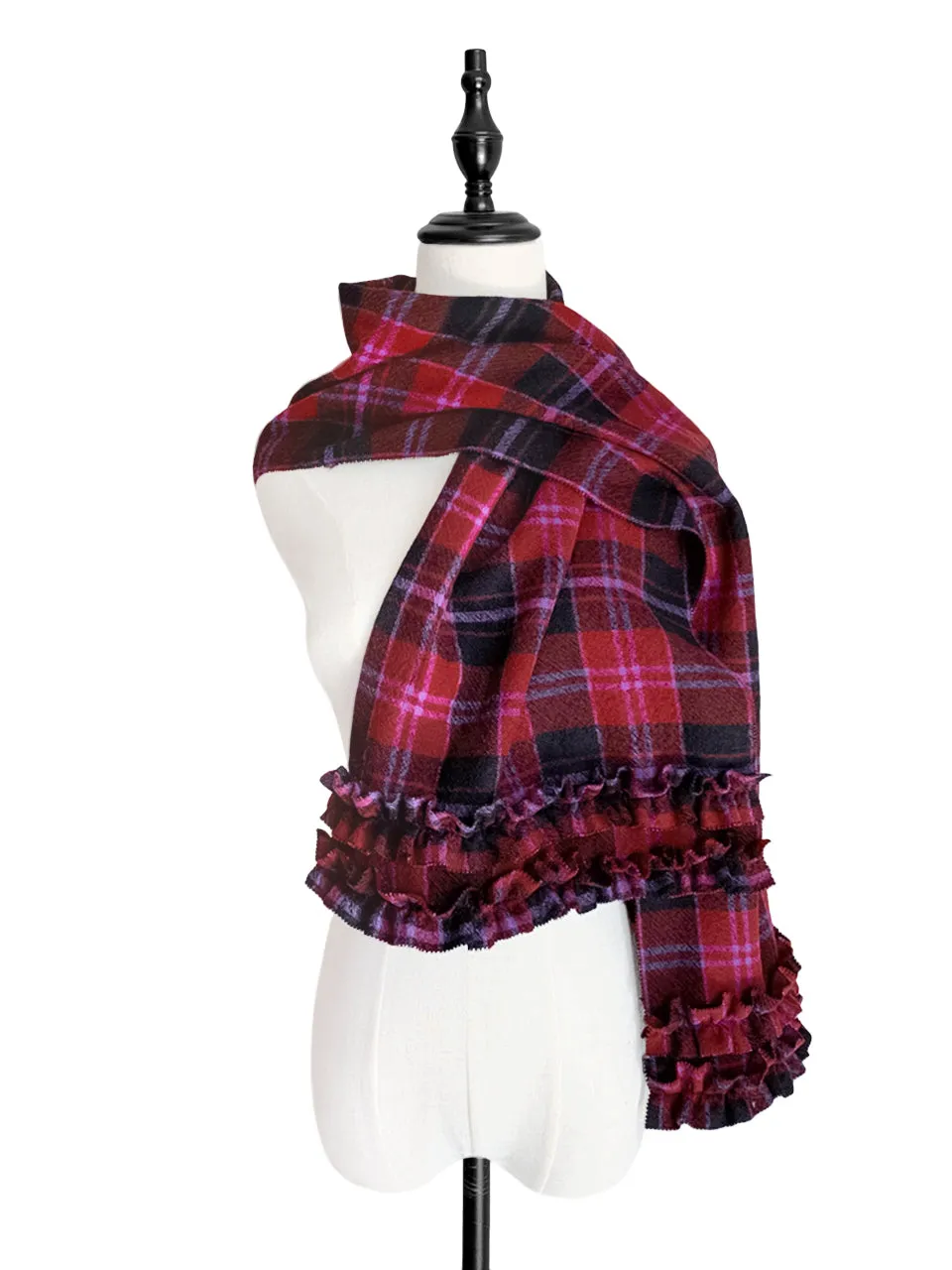 Surprise Sale! Red Plaid Pleated Ruffle Trim Check Woollen Scarf