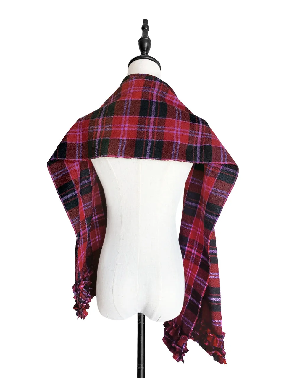 Surprise Sale! Red Plaid Pleated Ruffle Trim Check Woollen Scarf