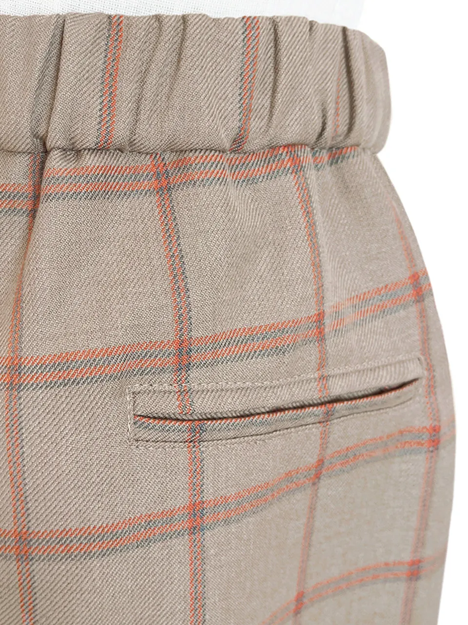 Surprise Sale! Sunset Orange Check Ruffle Waist Tapered Ankle Woolly Trousers