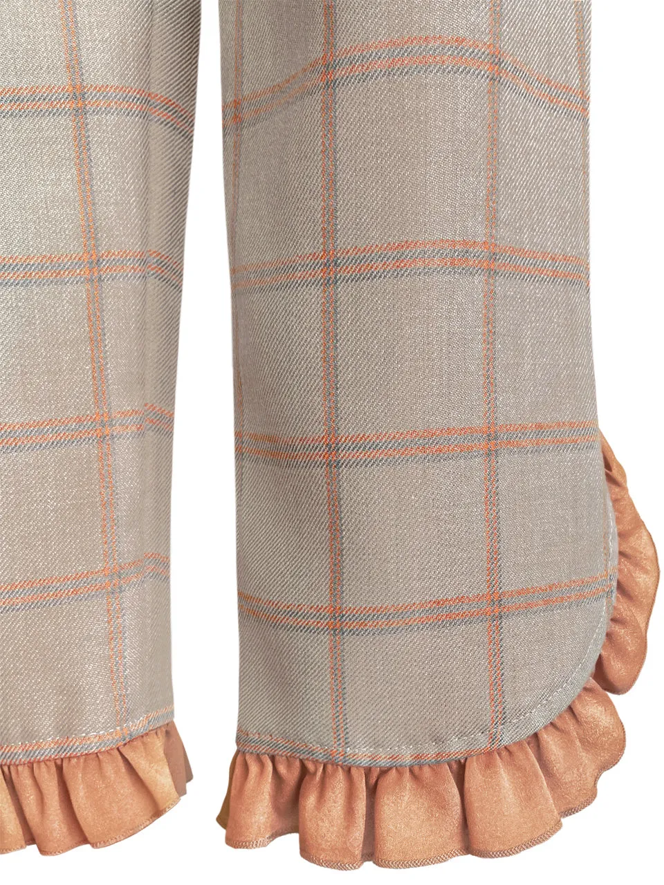 Surprise Sale! Sunset Orange Check Ruffle Waist Tapered Ankle Woolly Trousers