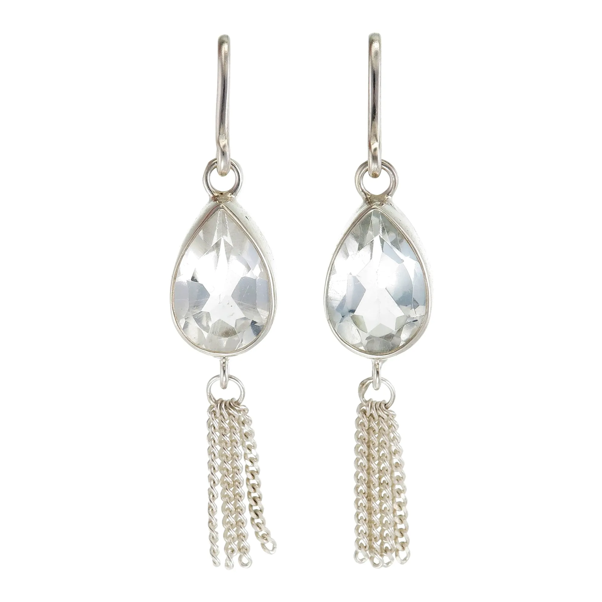 TEARDROP TASSEL EARRINGS - WHITE TOPAZ - SILVER