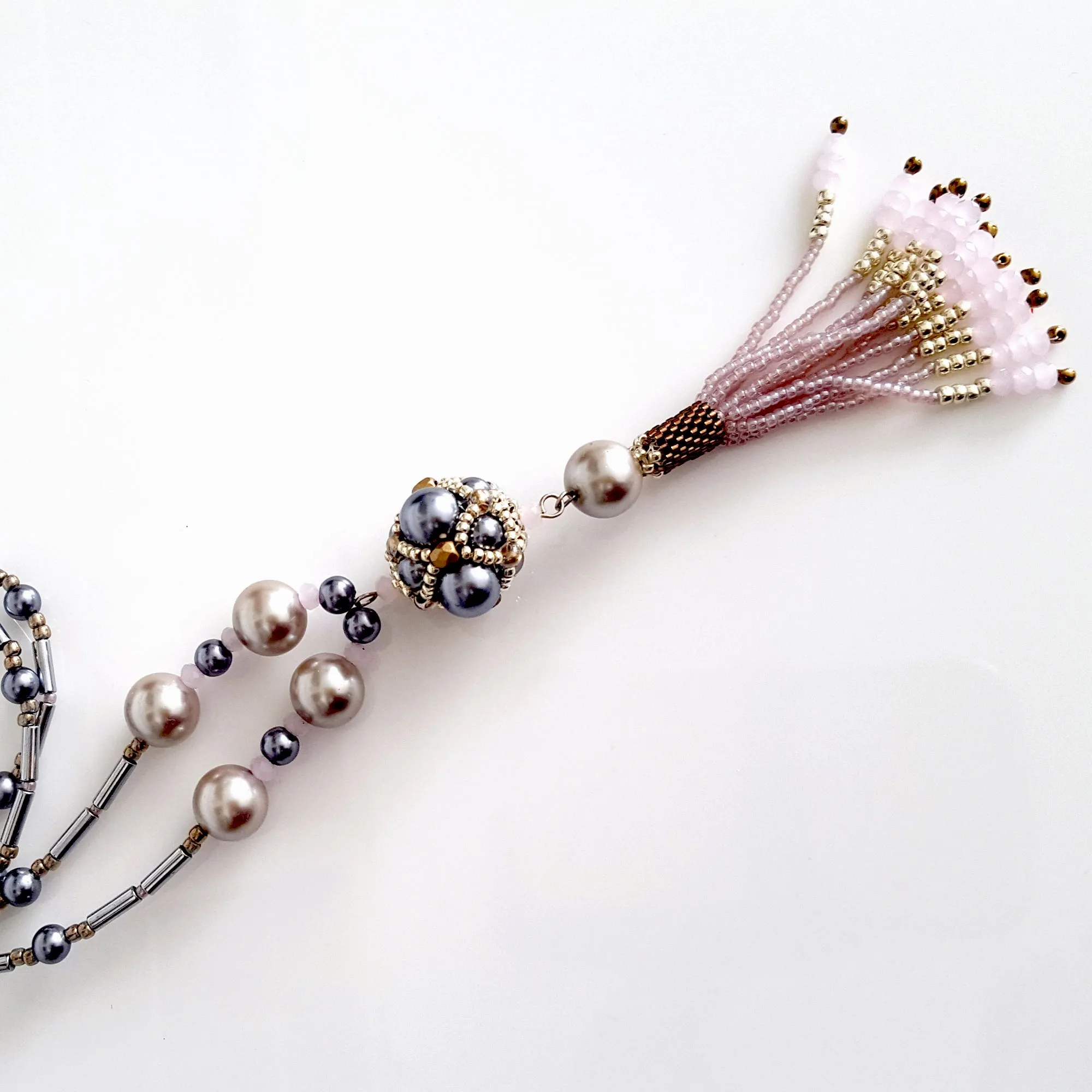 The Enchanted Ball - Pink Beaded Tassel Statement Necklace | KJ-390/PIN Handmade Necklace