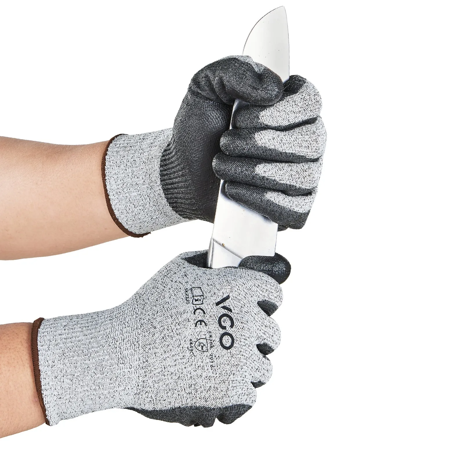 VGO 1/2 Pairs Level 5 Cut Resistant Gloves EN388 Certified Hand Protection Gloves (Grey,SK2131)