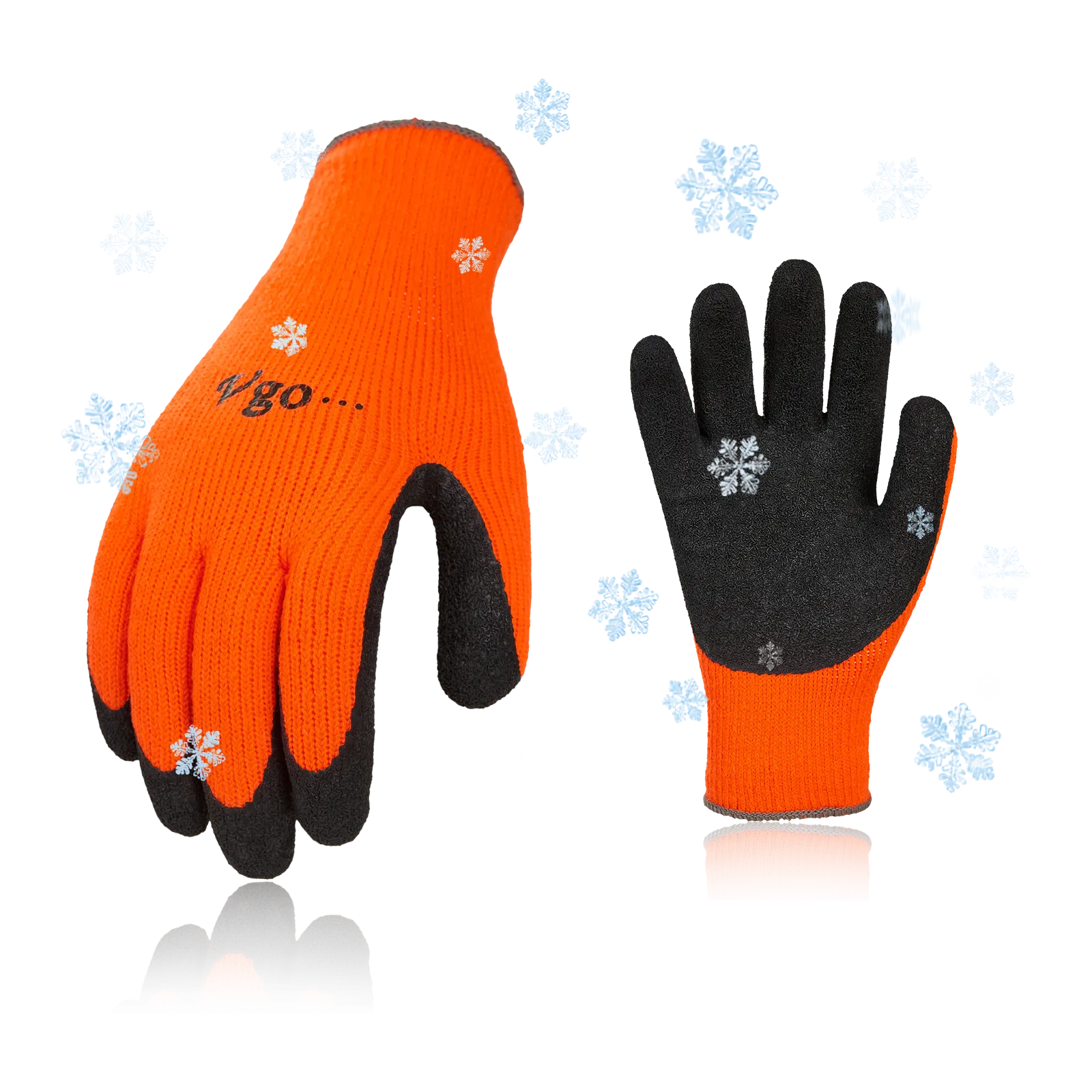 VGO 3 Pairs Foam Latex Coated Gardening and Work Gloves (Black, High-Vis Orange & Green, RB6010)