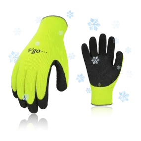 VGO 3 Pairs Foam Latex Coated Gardening and Work Gloves (Black, High-Vis Orange & Green, RB6010)