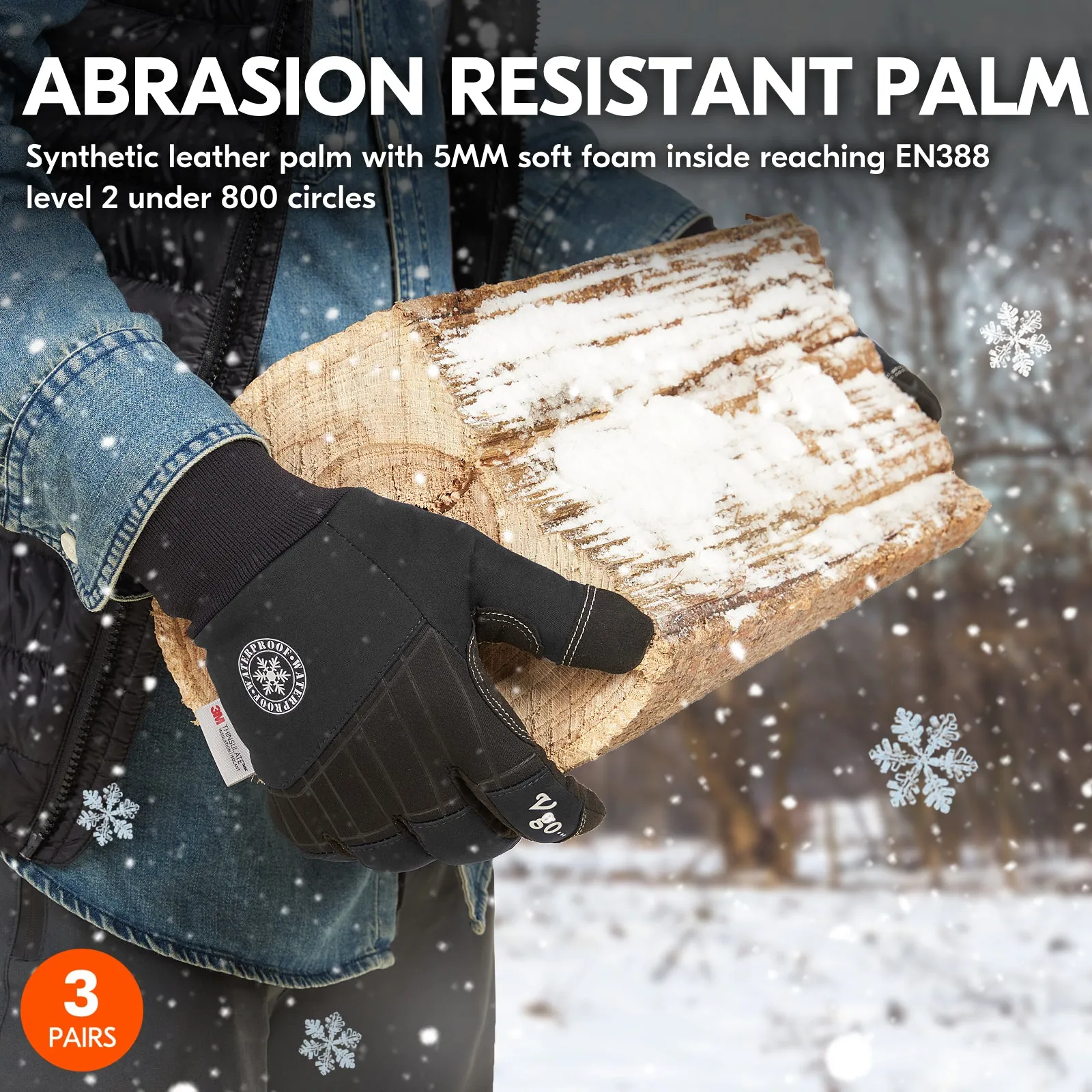 VGO 32℉ or above 3M Thinsulate C40 Lined Winter Synthetic Leather Waterproof Work Gloves (3 Colors, SL1015FW)