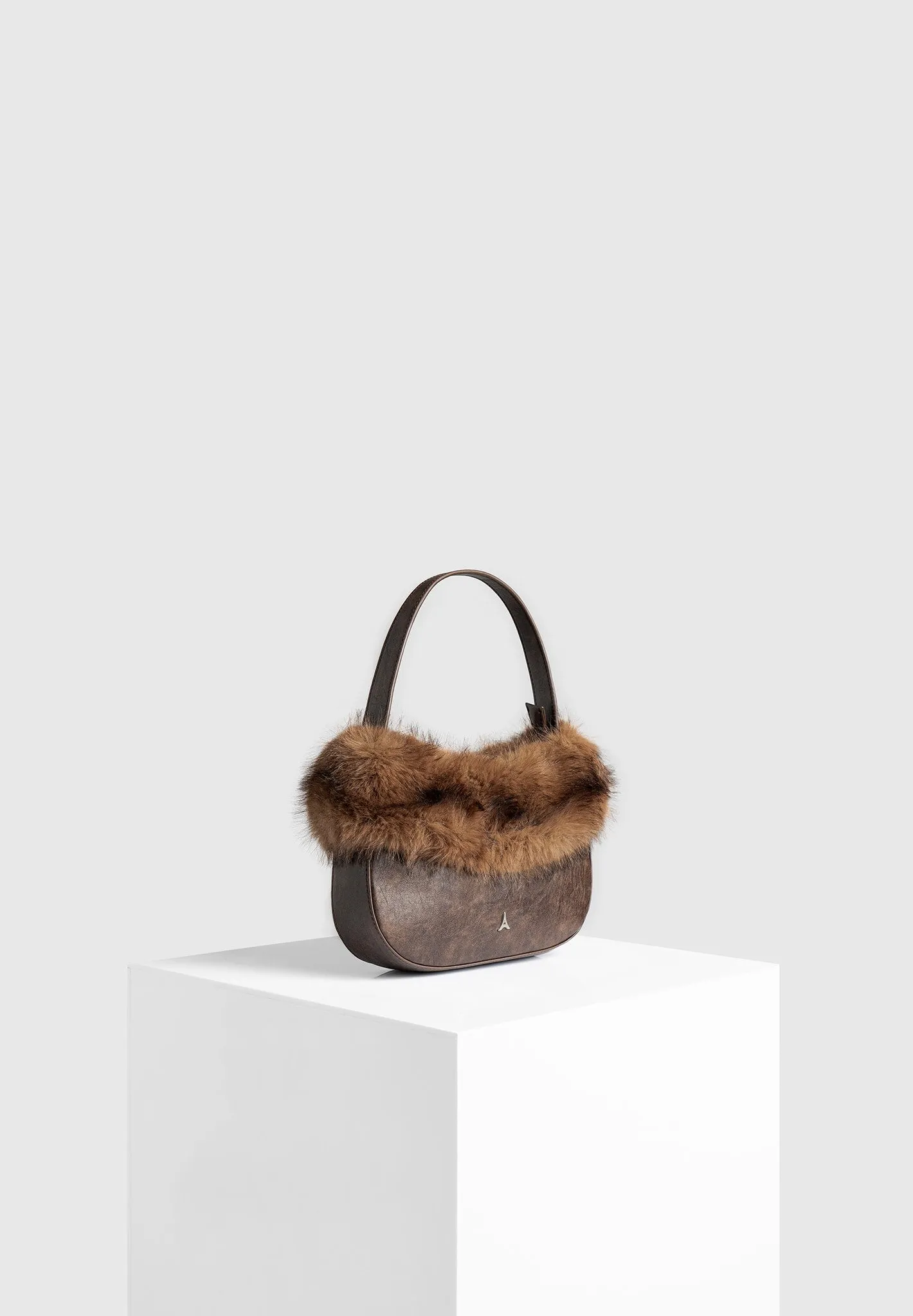 Vintage Leather and Fur Handbag - Brown