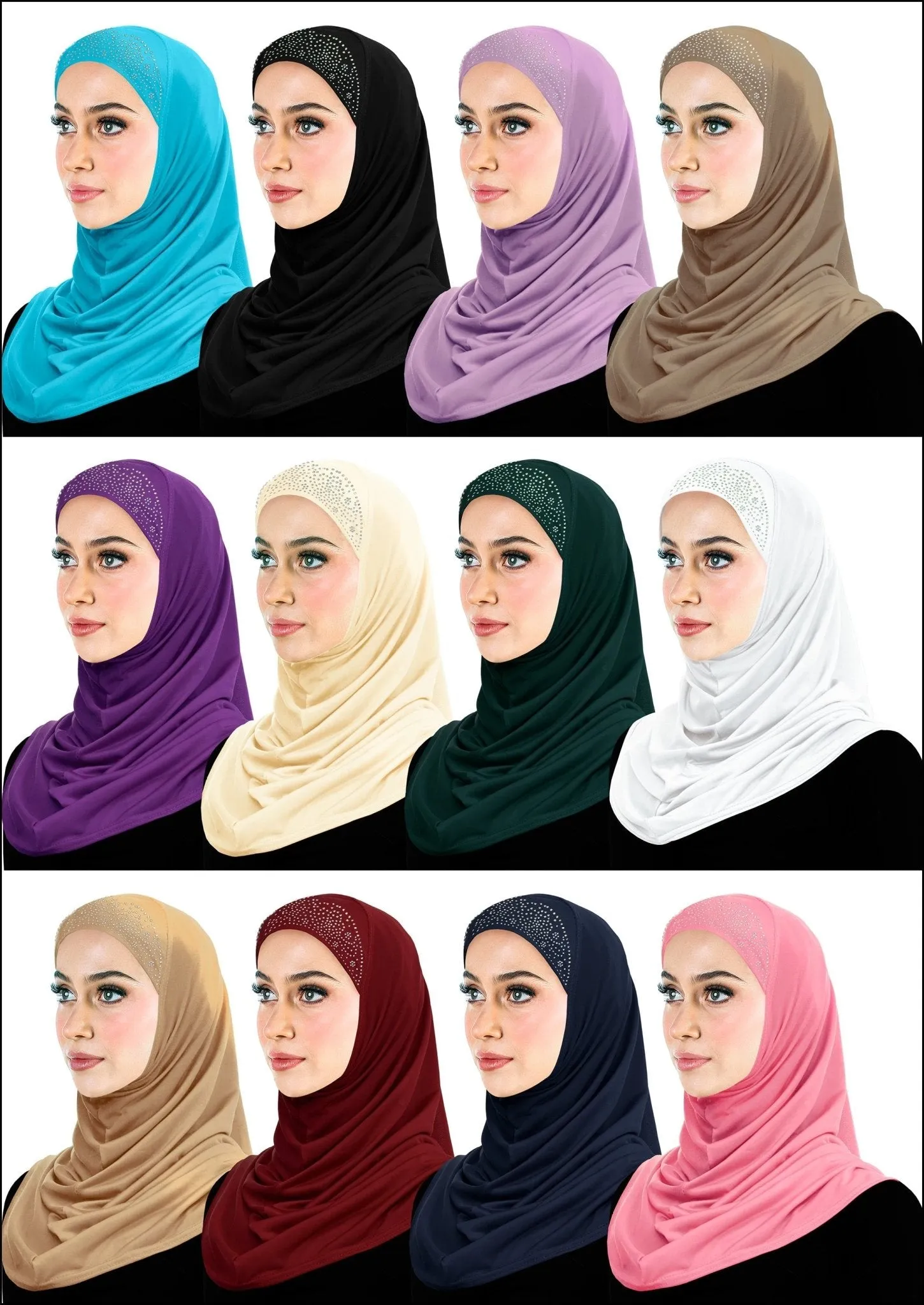 Wholesale 1 Dozen Aiyah Amira Hijab WOMEN'S 1 piece Lycra with Rhinestones