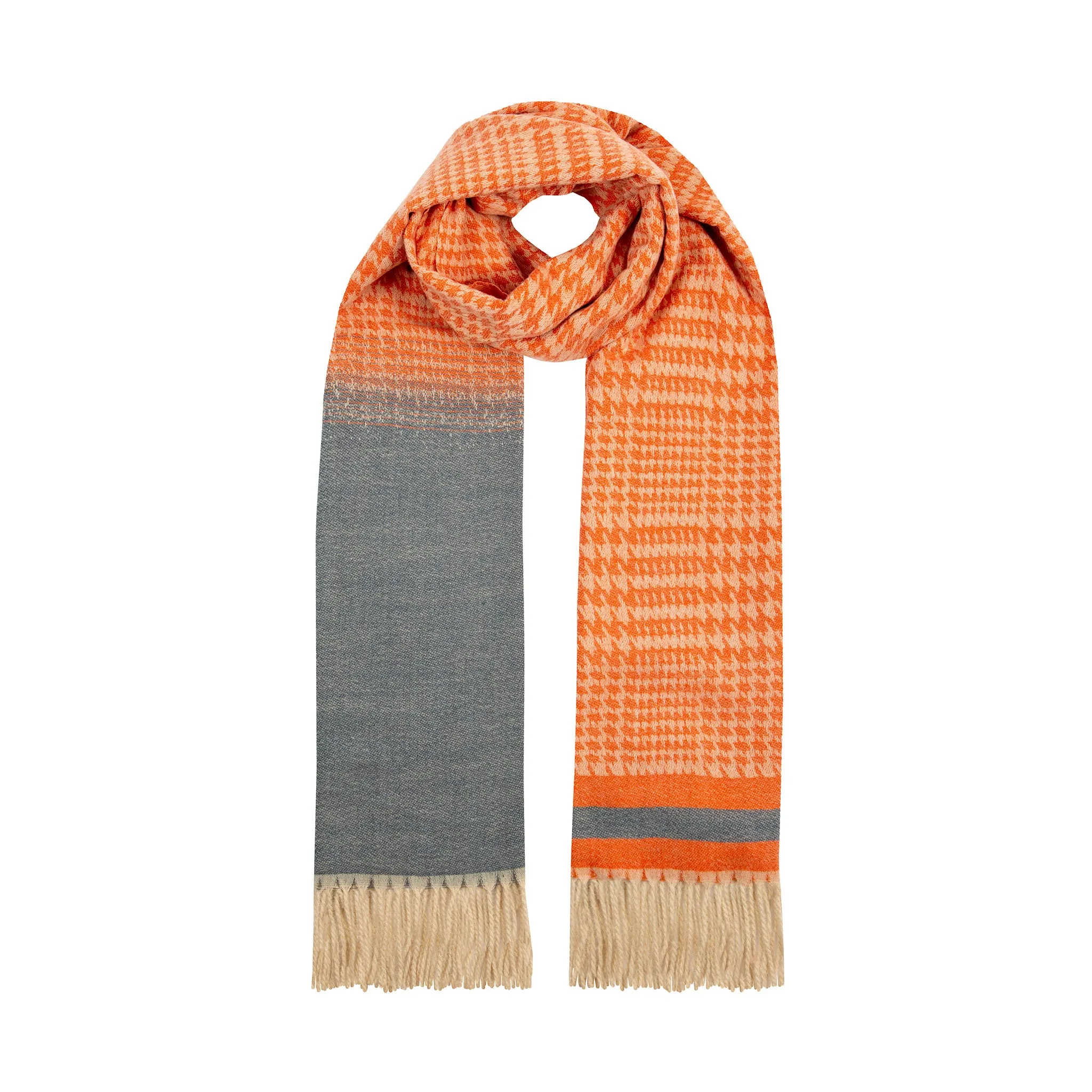 Women’s Dogtooth Scarf with Asymmetric Details and Tassels