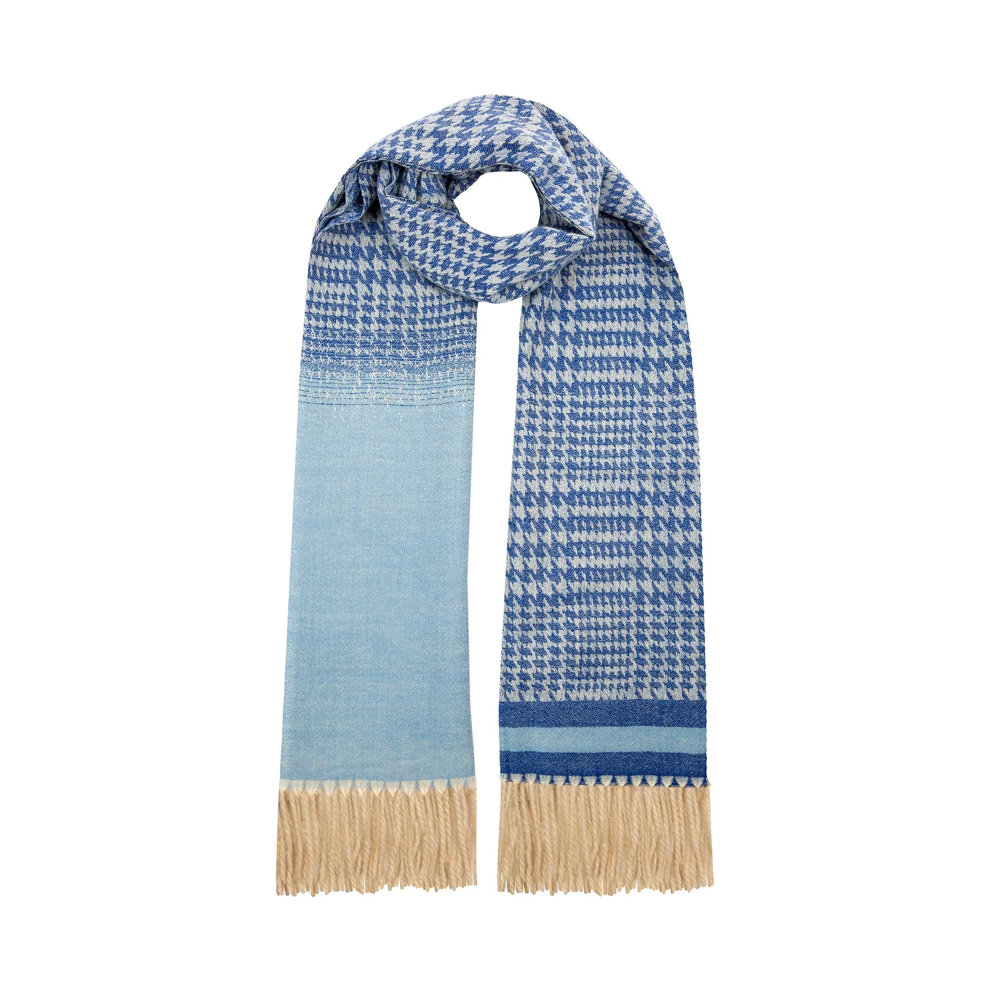 Women’s Dogtooth Scarf with Asymmetric Details and Tassels