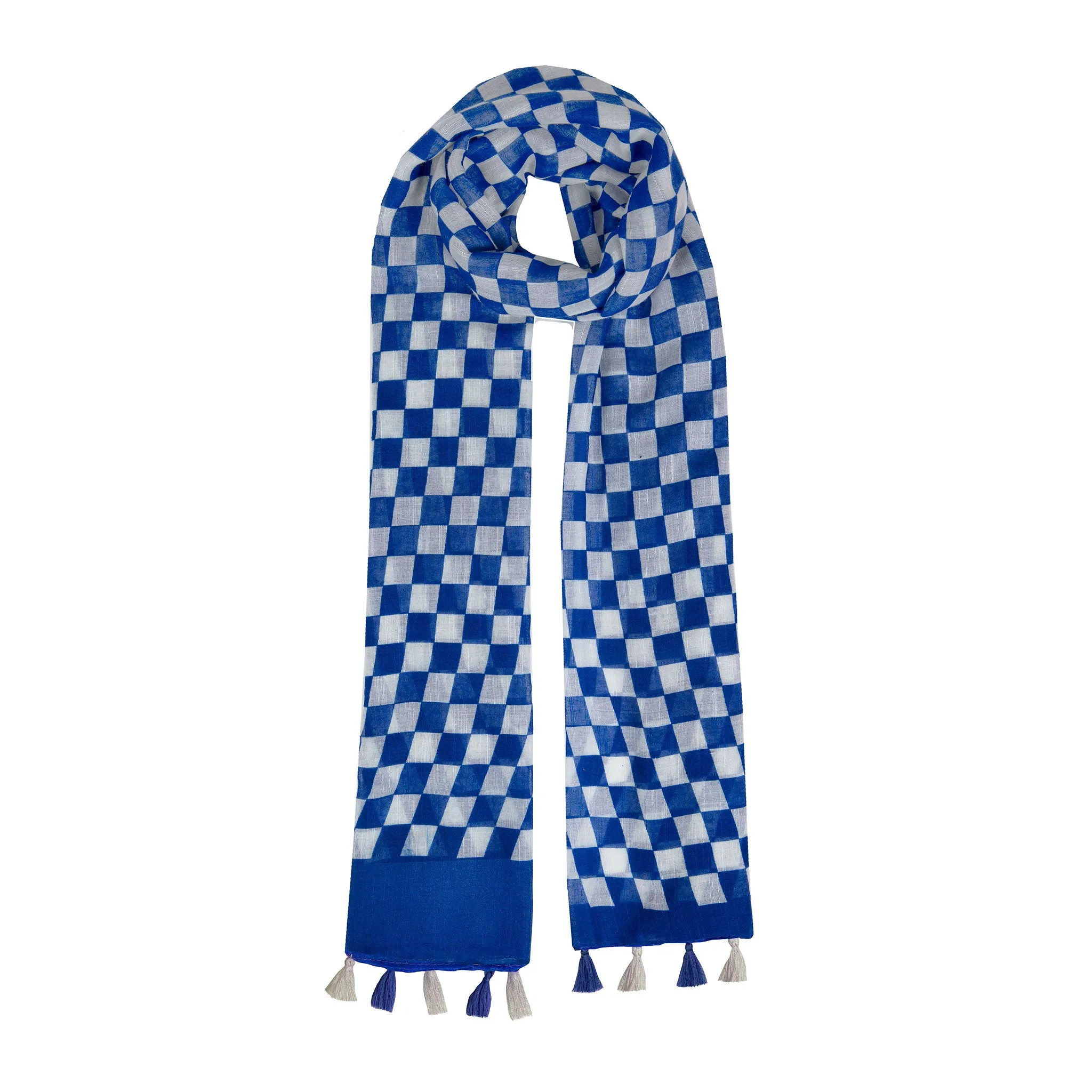 Women’s Small Checkerboard Check Lightweight Scarf with Tassels