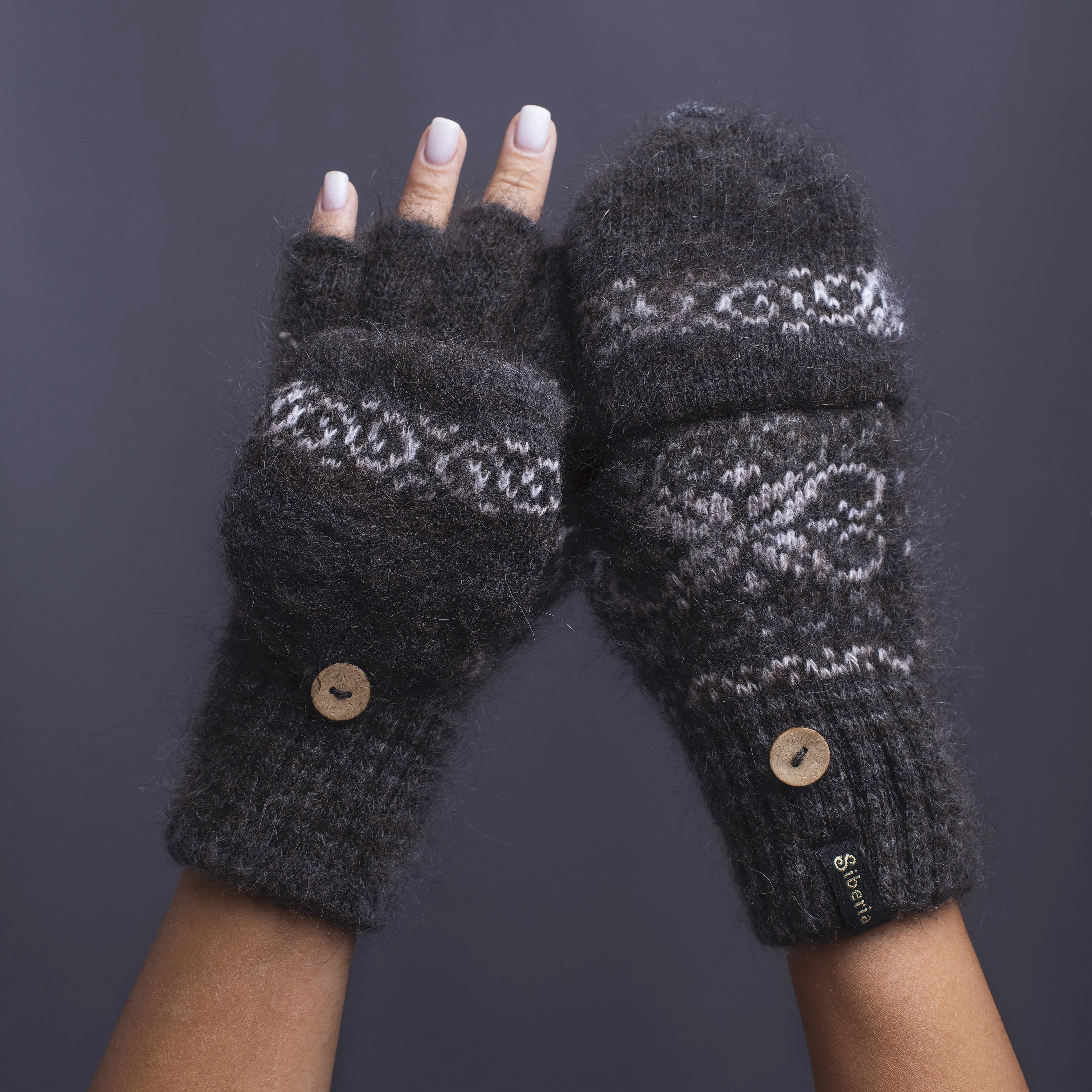 Women's Snow Flower Goat Wool Mitten Gloves